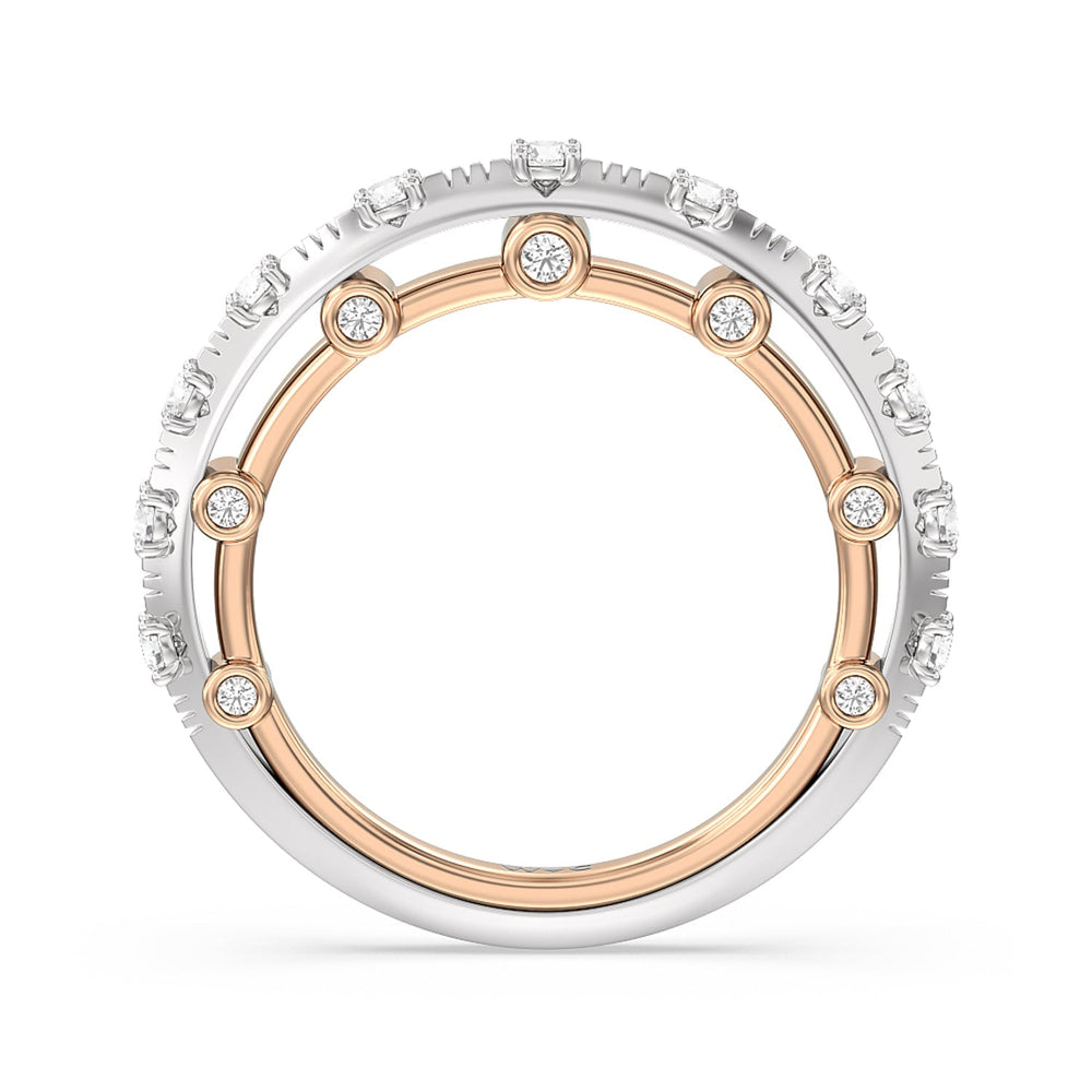 Celestia Studded Gallery Diamond Wedding Band with Lab Cut Diamond in 14KT White & Rose Gold view 2
