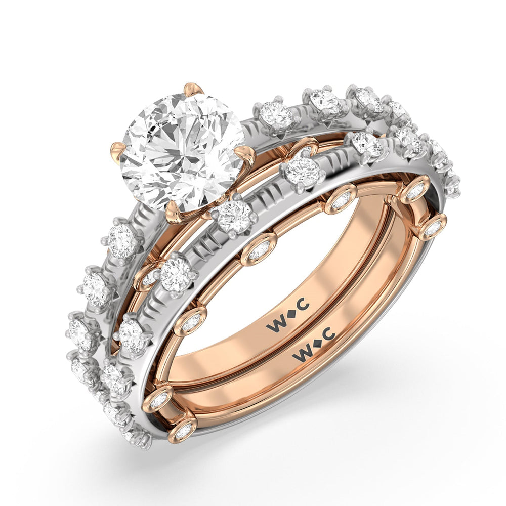 Celestia Studded Gallery Diamond Wedding Band with Lab Cut Diamond in 14KT White & Rose Gold view 3
