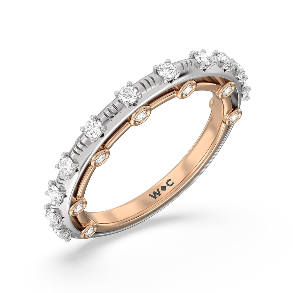 Celestia Studded Gallery Diamond Wedding Band with Lab Cut Diamond in 14KT White & Rose Gold view 4
