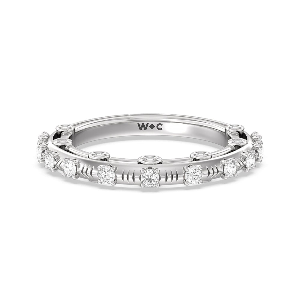 Celestia Studded Gallery Diamond Wedding Band with Lab Cut Diamond in 14KT White Gold view 1
