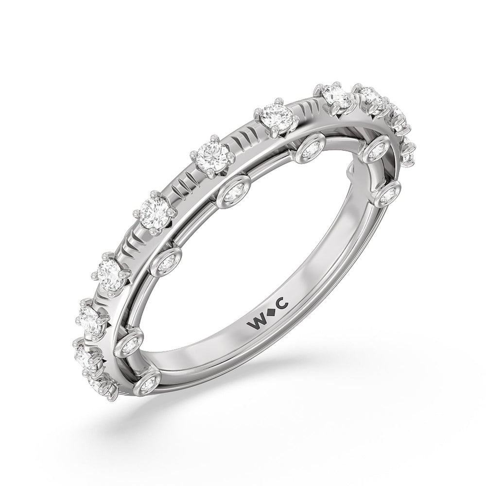 Celestia Studded Gallery Diamond Wedding Band with Lab Cut Diamond in 14KT White Gold view 4
