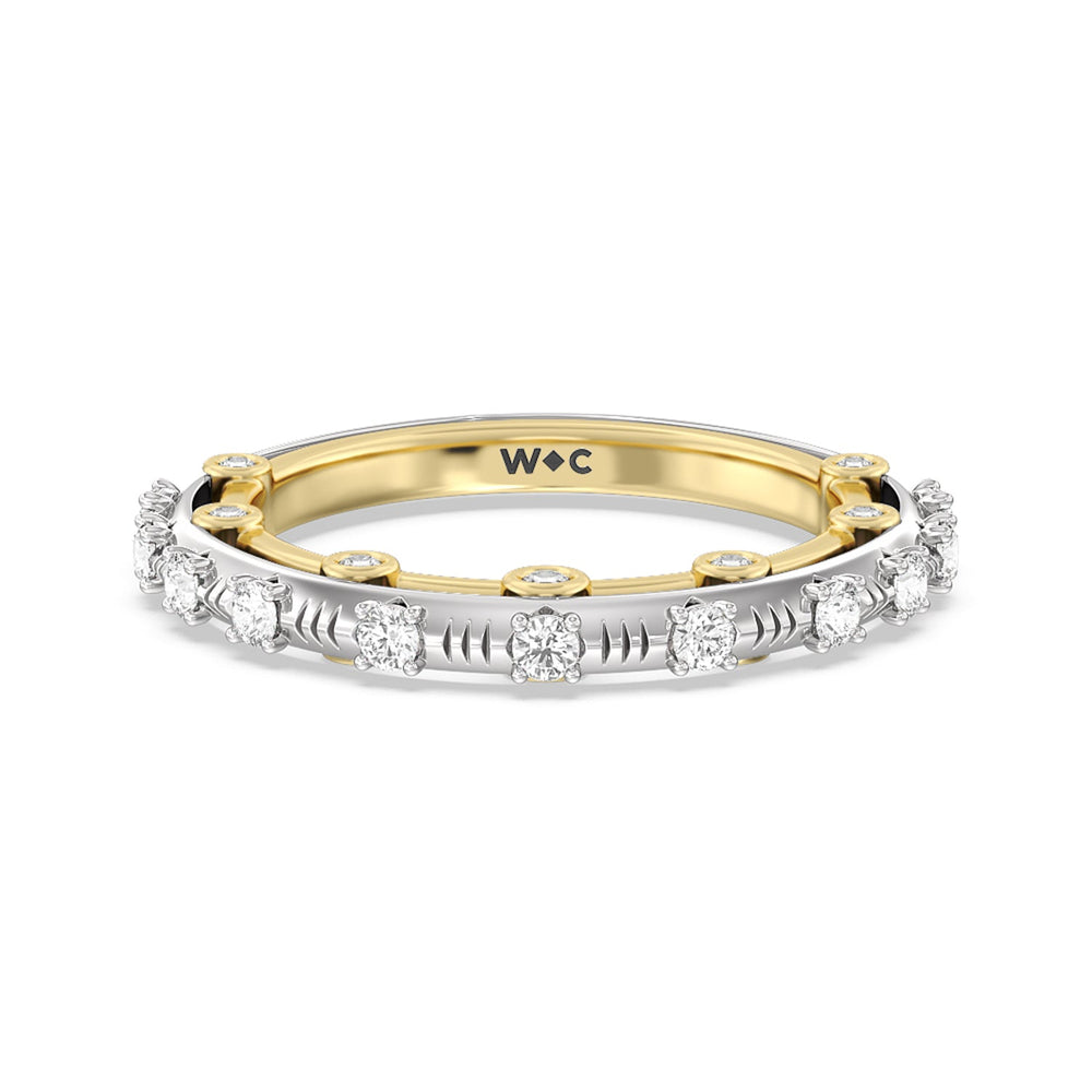 Celestia Studded Gallery Diamond Wedding Band with Lab Cut Diamond in 14KT White & Yellow Gold view 1
