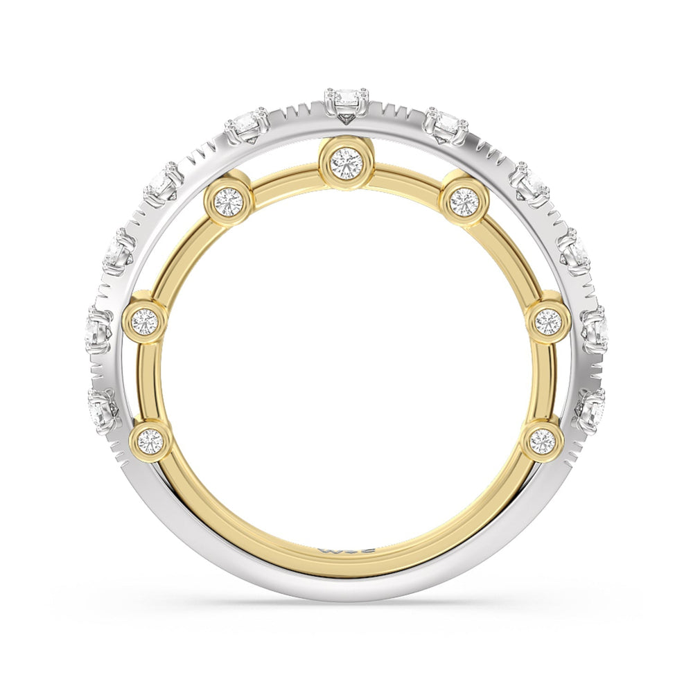 Celestia Studded Gallery Diamond Wedding Band with Lab Cut Diamond in 14KT White & Yellow Gold view 2
