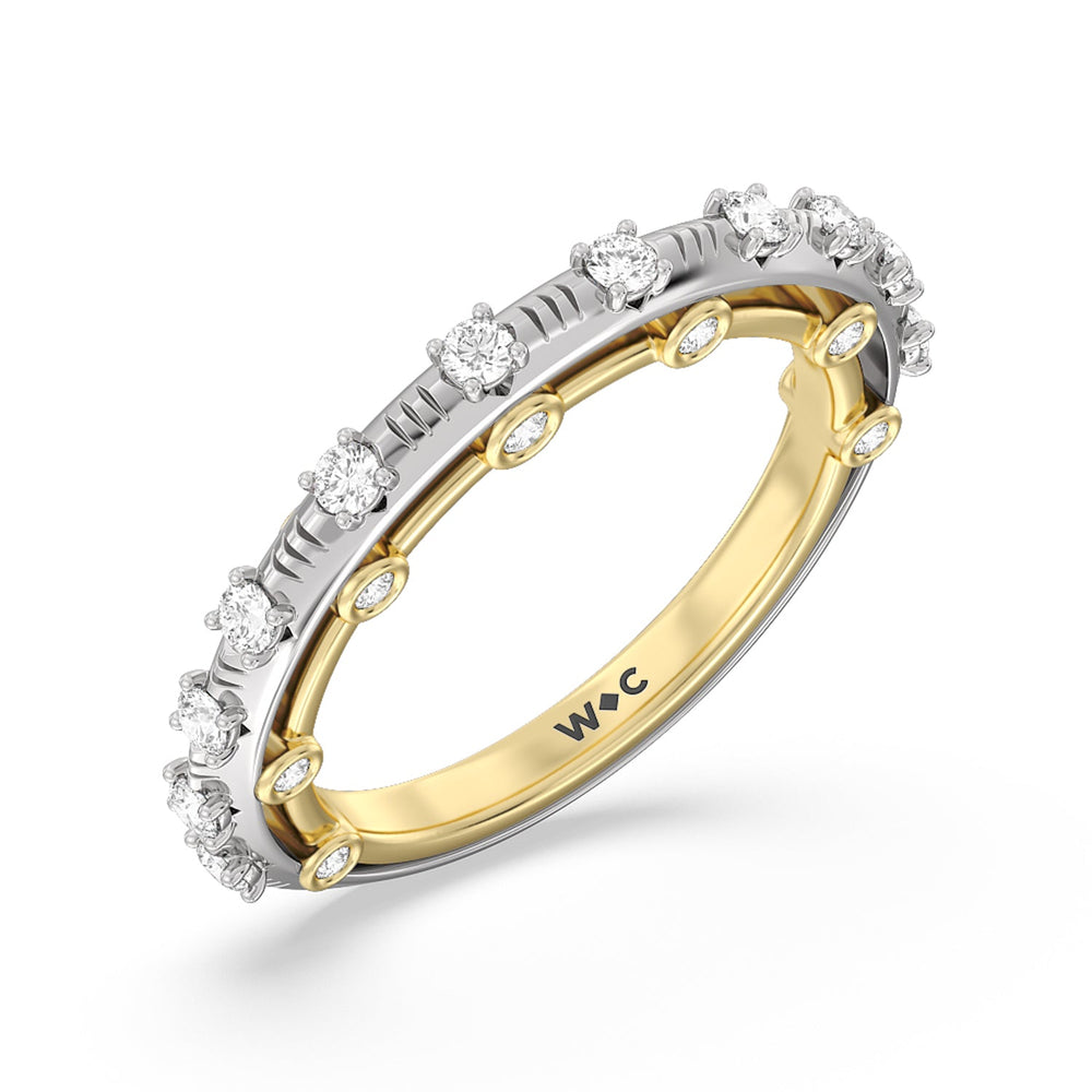 Celestia Studded Gallery Diamond Wedding Band with Lab Cut Diamond in 14KT White & Yellow Gold view 4
