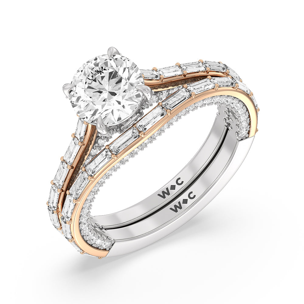 Celestia Baguette Studded Wedding Band with 18KT White & Rose Gold Cut Diamond in 14KT White & Rose Gold view 3
