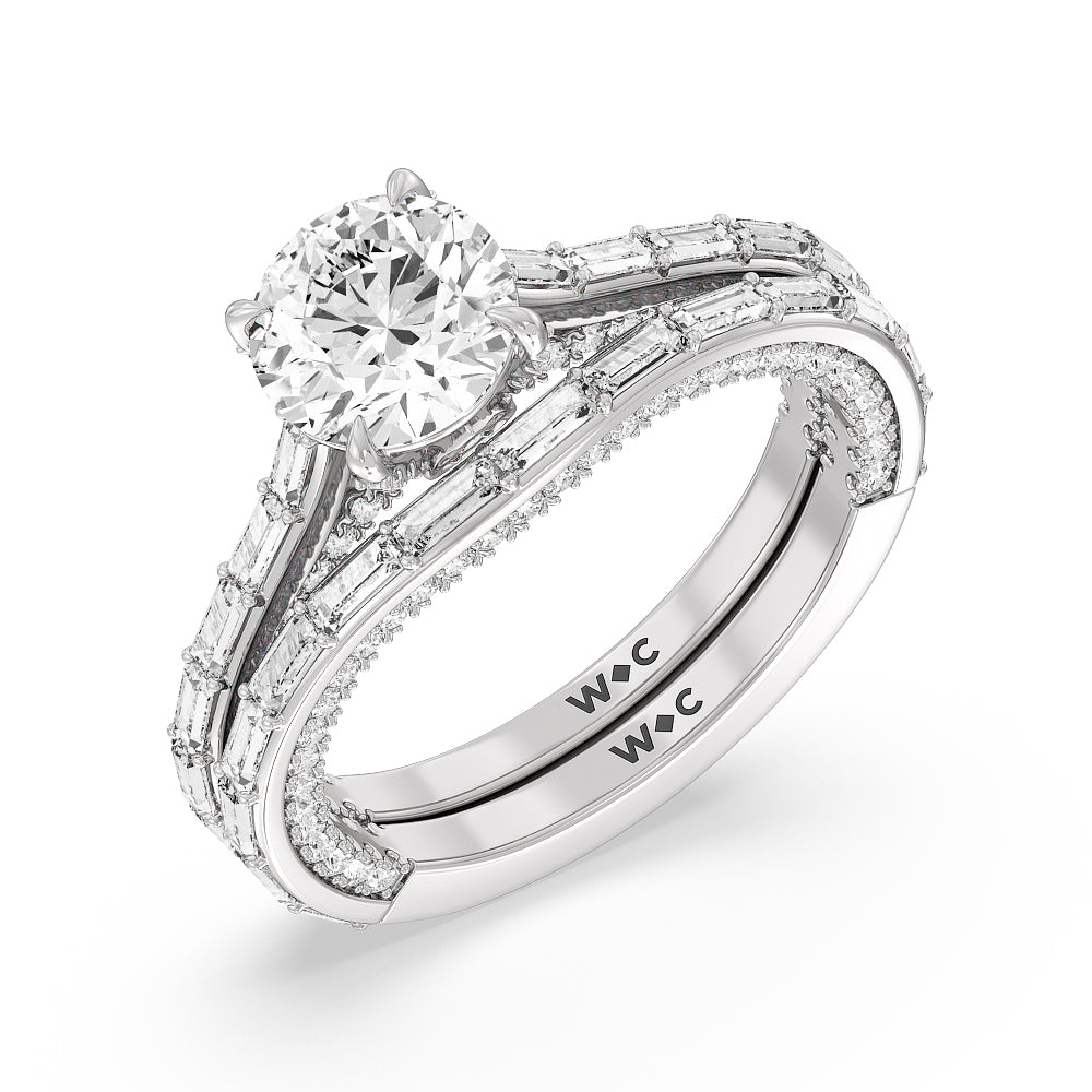 Celestia Baguette Studded Wedding Band with 18KT White & Rose Gold Cut Diamond in 14KT White & Rose Gold view 7
