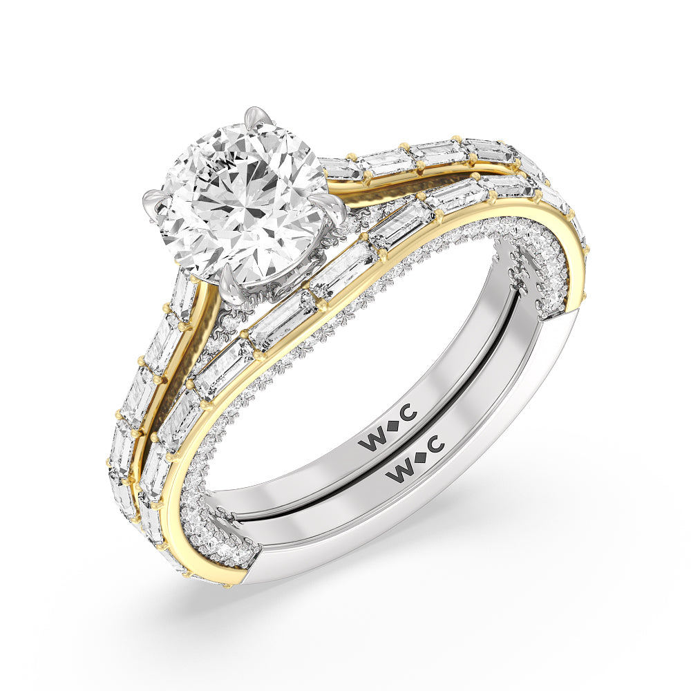 Celestia Baguette Studded Wedding Band with 18KT White & Yellow Gold Cut Diamond in 14KT White & Yellow Gold view 3
