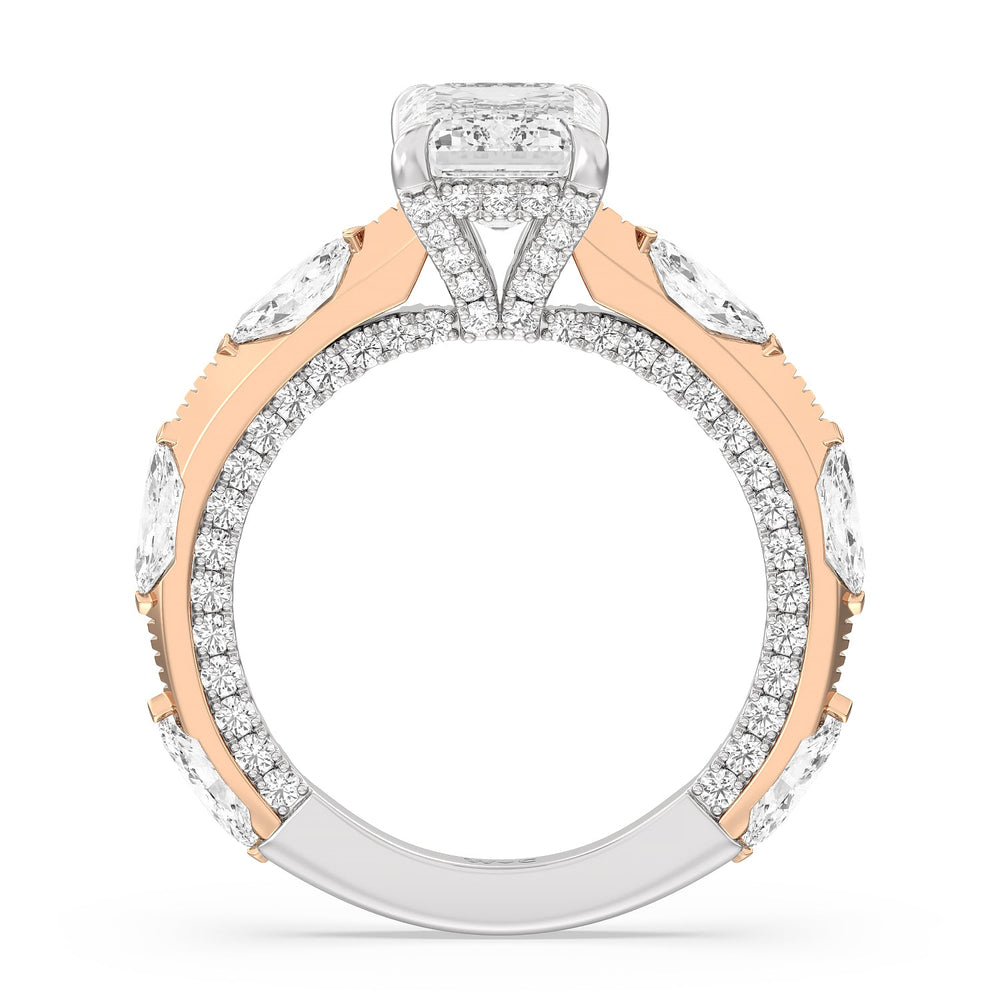 Celestia Marquise Studded Engagement Ring with Emerald Cut Diamond in 14KT White & Rose Gold view 2
