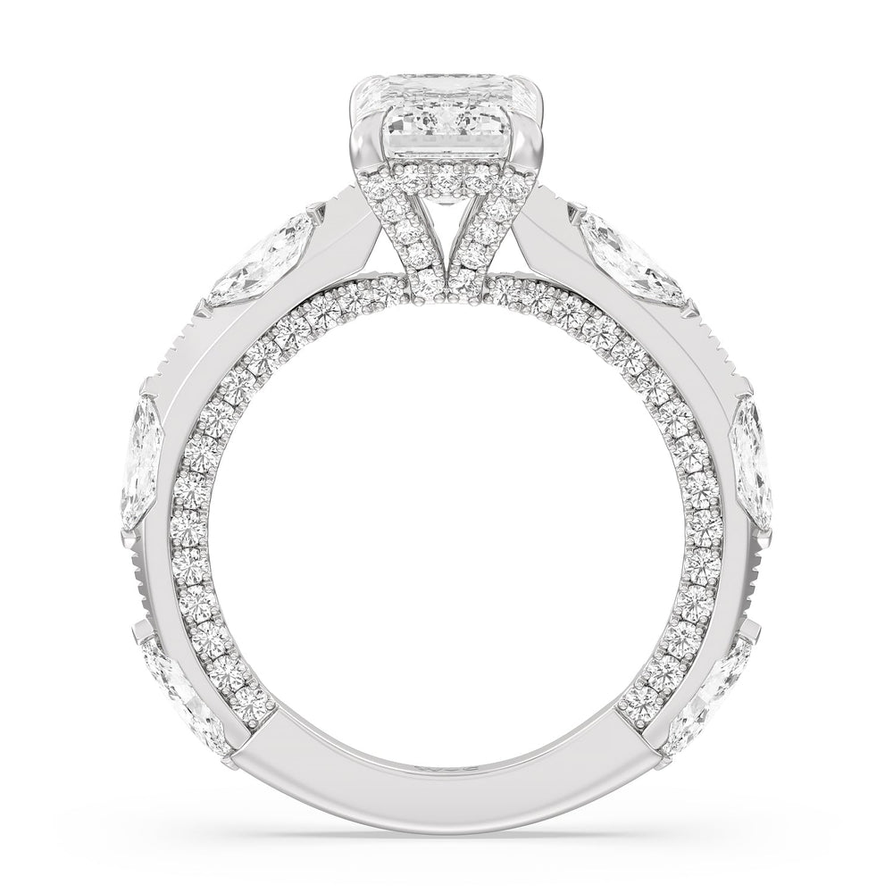 Celestia Marquise Studded Engagement Ring with Emerald Cut Diamond in 14KT Platinum view 2
