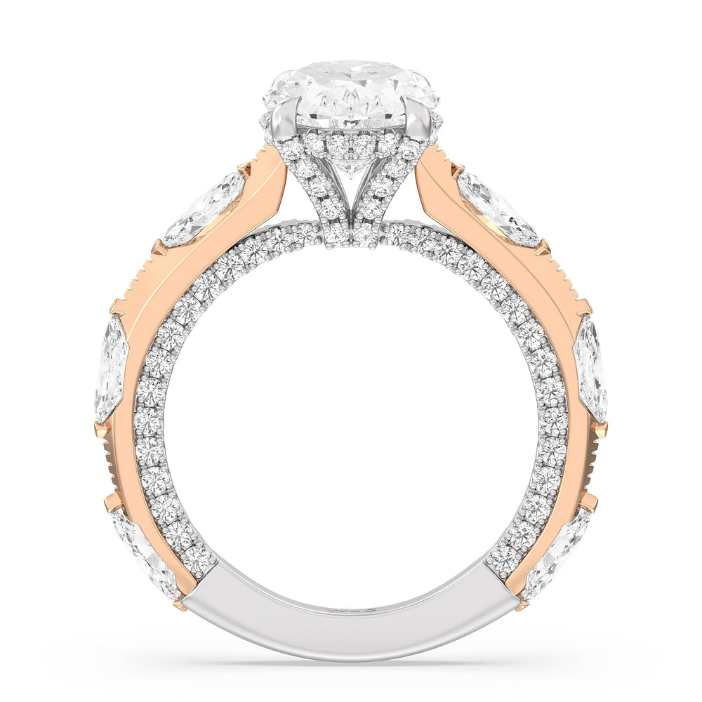 Celestia Marquise Studded Engagement Ring with Oval Cut Diamond in 14KT White & Rose Gold view 2
