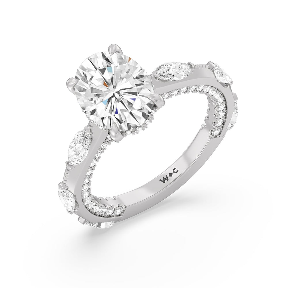 Celestia Marquise Studded Engagement Ring with Oval Cut Diamond in 14KT Platinum view 3
