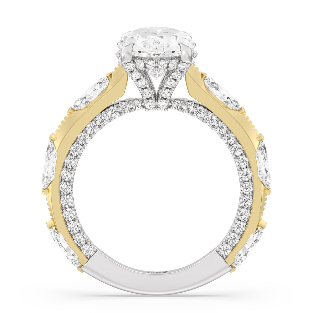 Celestia Marquise Studded Engagement Ring with Oval Cut Diamond in 14KT White & Yellow Gold view 2
