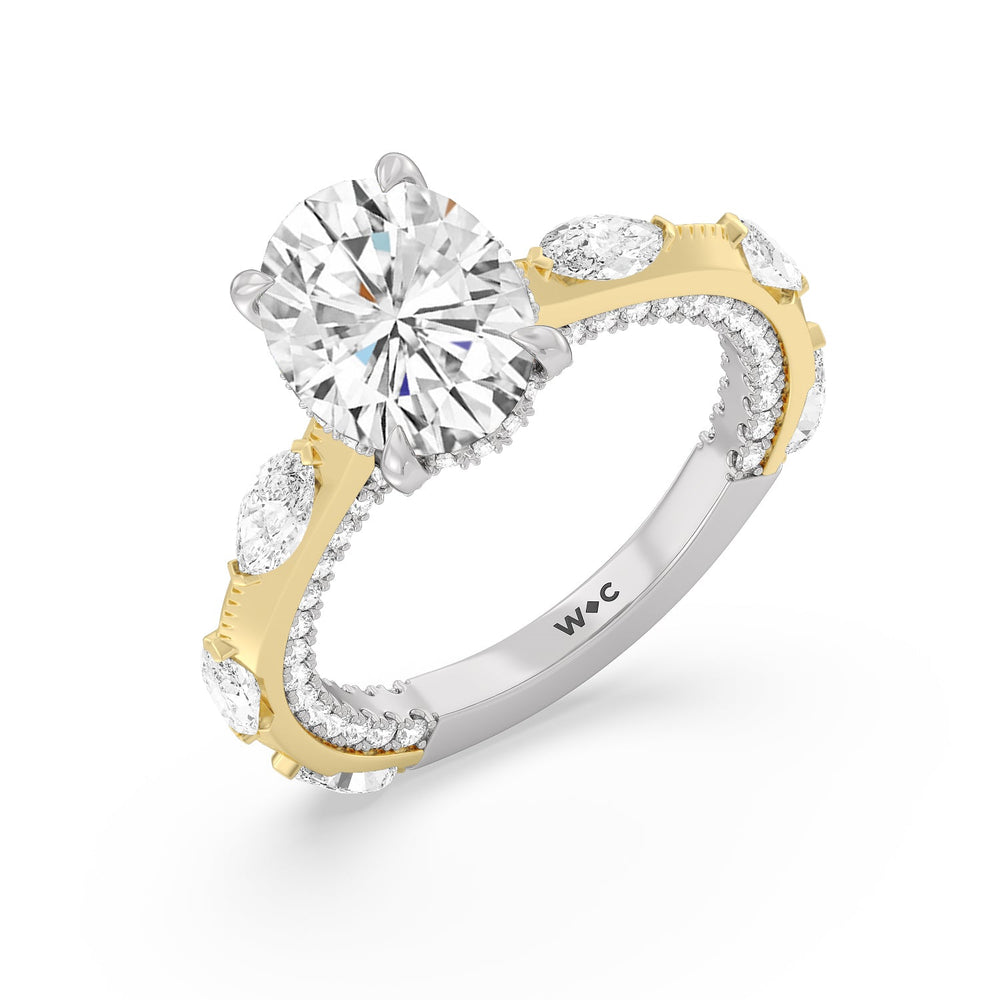 Celestia Marquise Studded Engagement Ring with Oval Cut Diamond in 14KT White & Yellow Gold view 3
