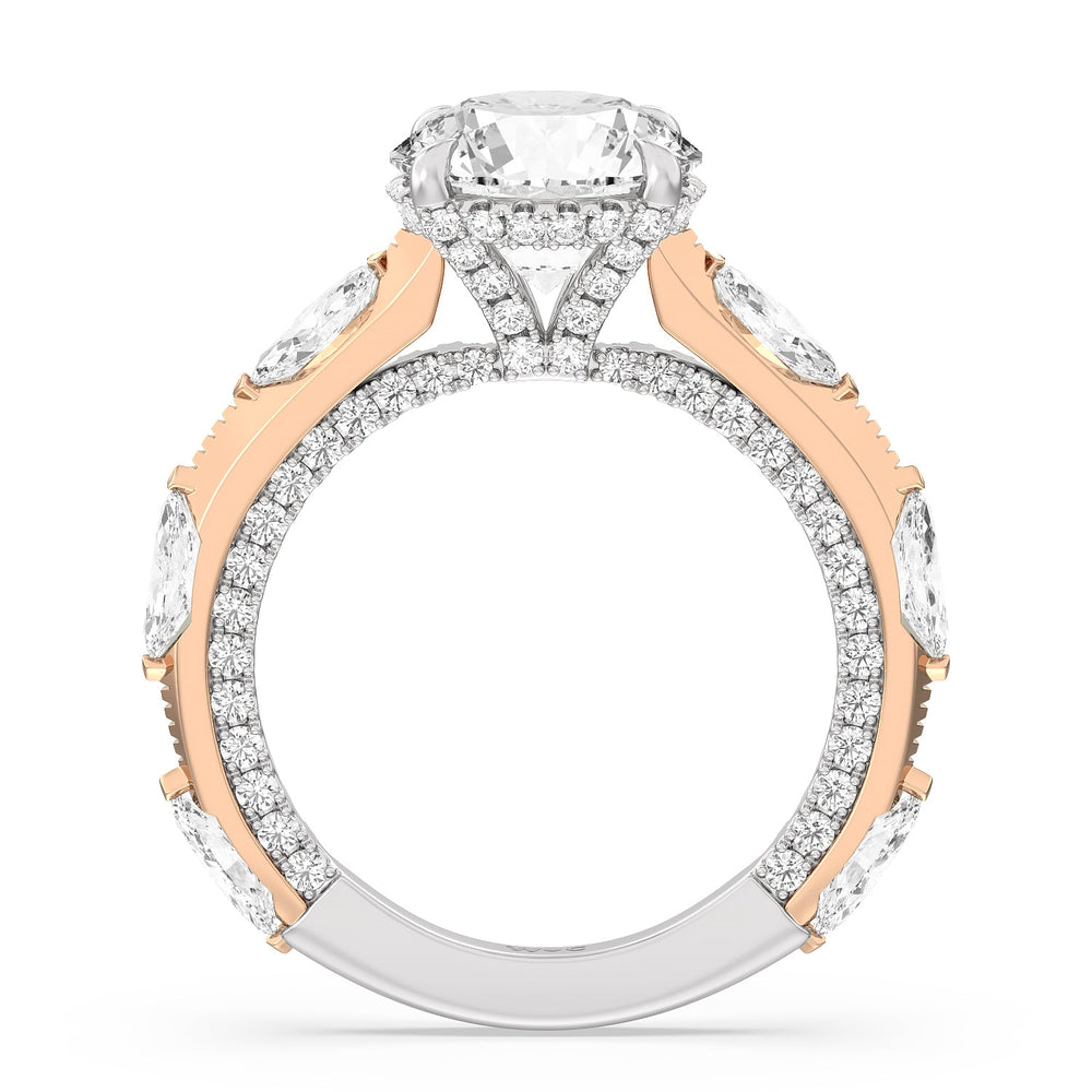 Celestia Marquise Studded Engagement Ring with Round Cut Diamond in 14KT White & Rose Gold view 2
