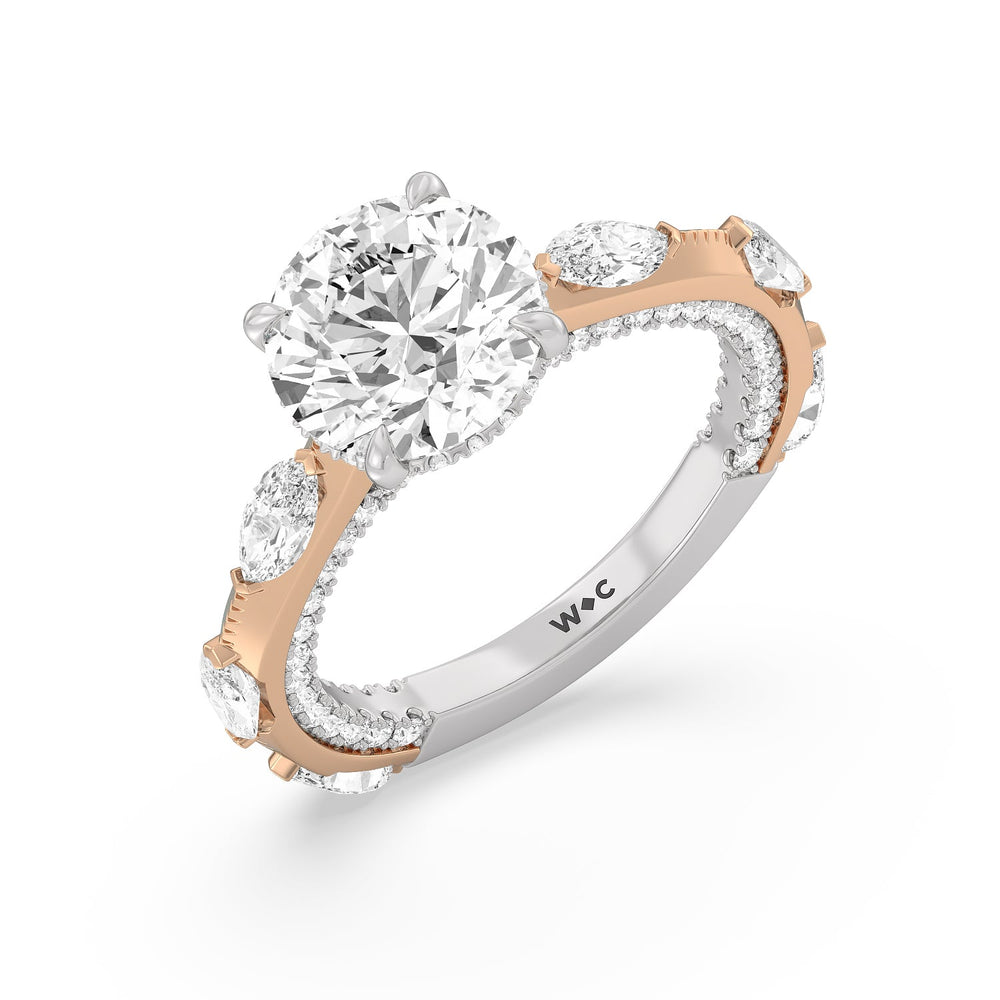 Celestia Marquise Studded Engagement Ring with Round Cut Diamond in 14KT White & Rose Gold view 3

