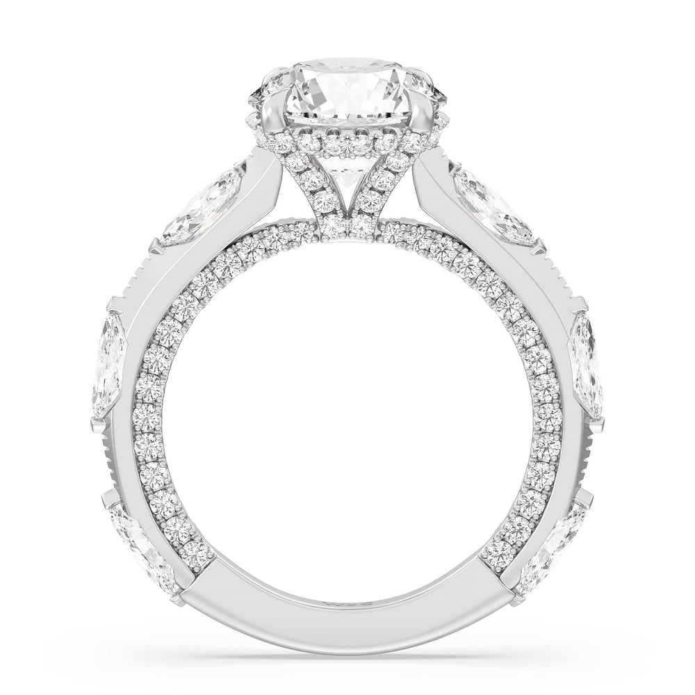 Celestia Marquise Studded Engagement Ring with Round Cut Diamond in 14KT Platinum view 2
