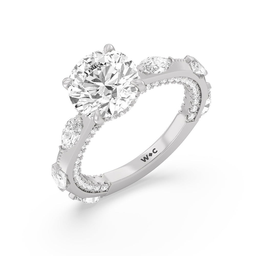 Celestia Marquise Studded Engagement Ring with Round Cut Diamond in 14KT Platinum view 3
