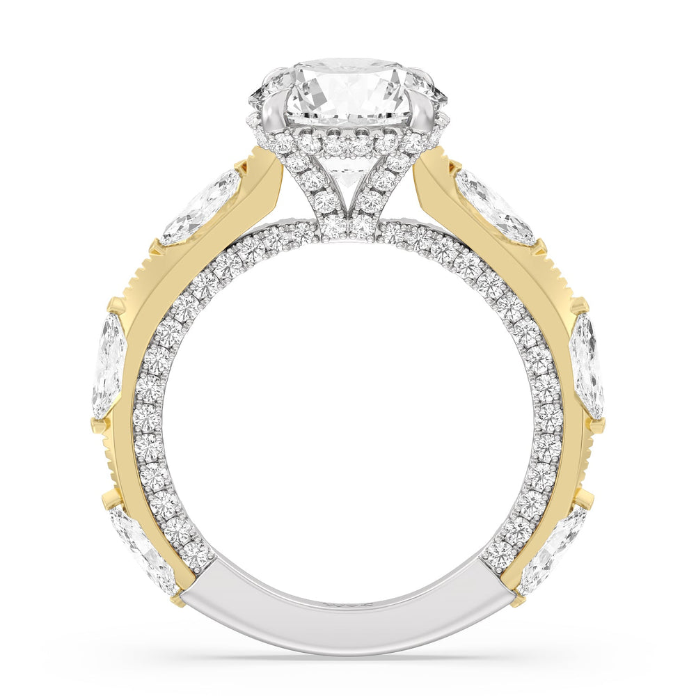Celestia Marquise Studded Engagement Ring with Round Cut Diamond in 14KT White & Yellow Gold view 2
