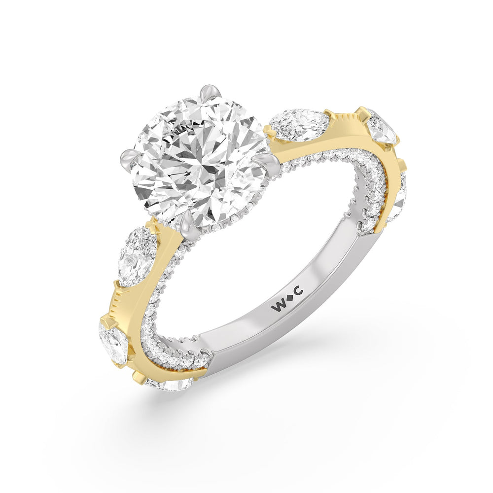 Celestia Marquise Studded Engagement Ring with Round Cut Diamond in 14KT White & Yellow Gold view 3

