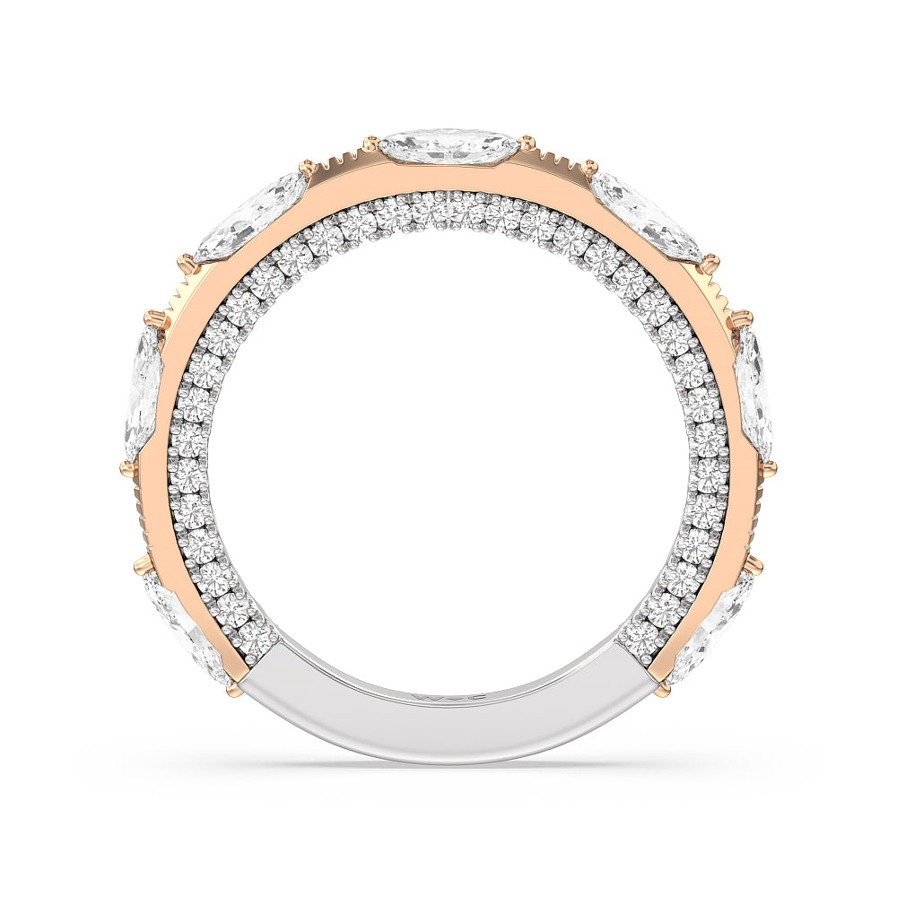 Celestia Marquise Studded Wedding Band with Lab Cut Diamond in 14KT White & Rose Gold view 2
