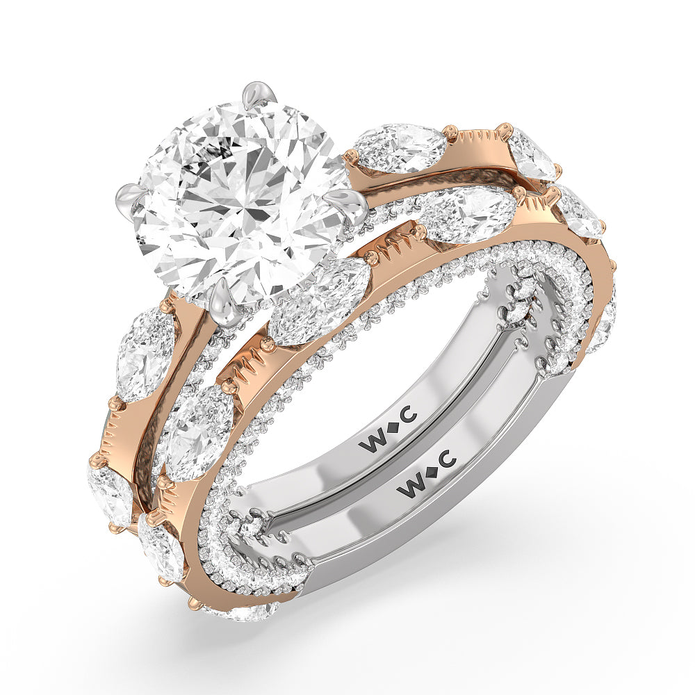 Celestia Marquise Studded Wedding Band with Lab Cut Diamond in 14KT White & Rose Gold view 3

