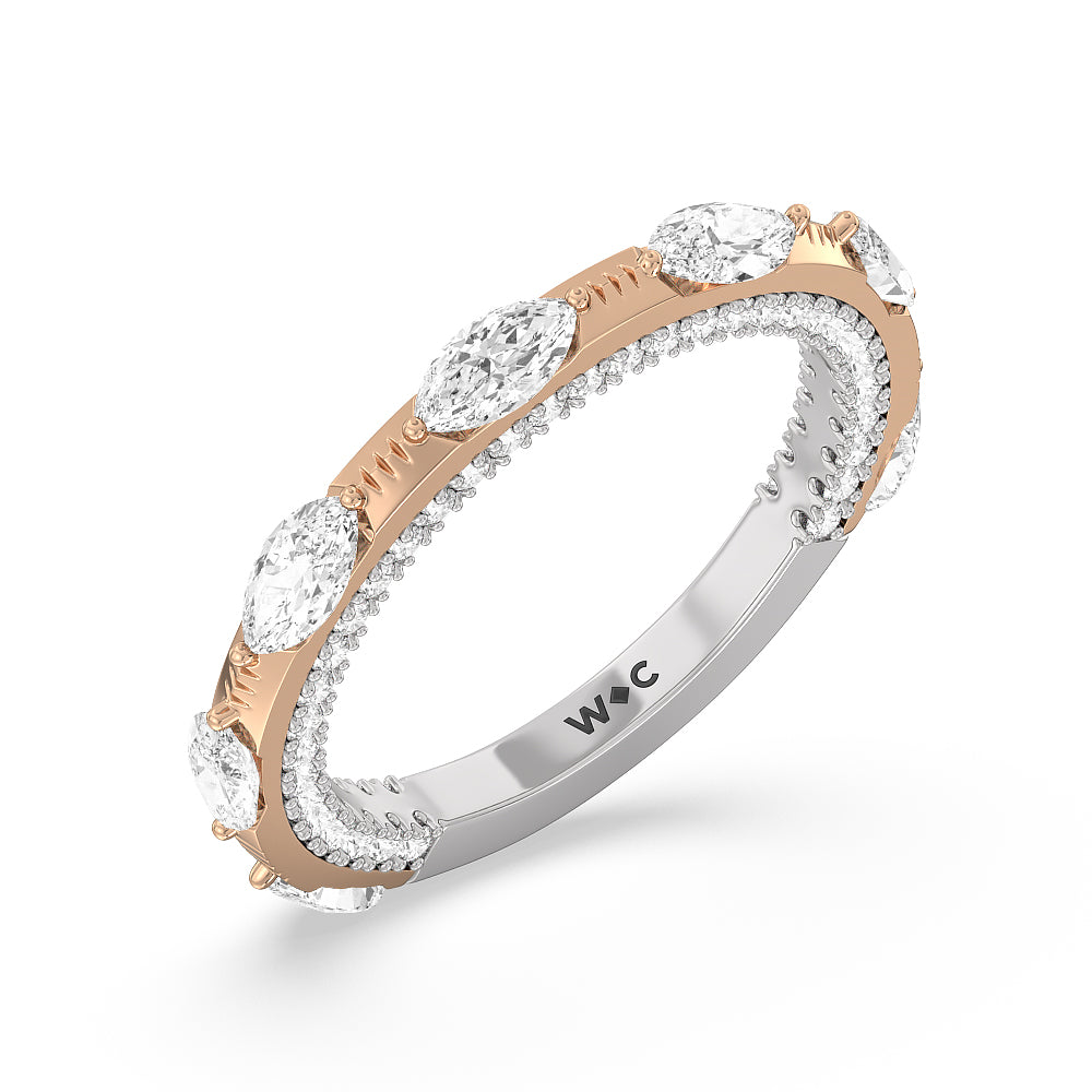 Celestia Marquise Studded Wedding Band with Lab Cut Diamond in 14KT White & Rose Gold view 4
