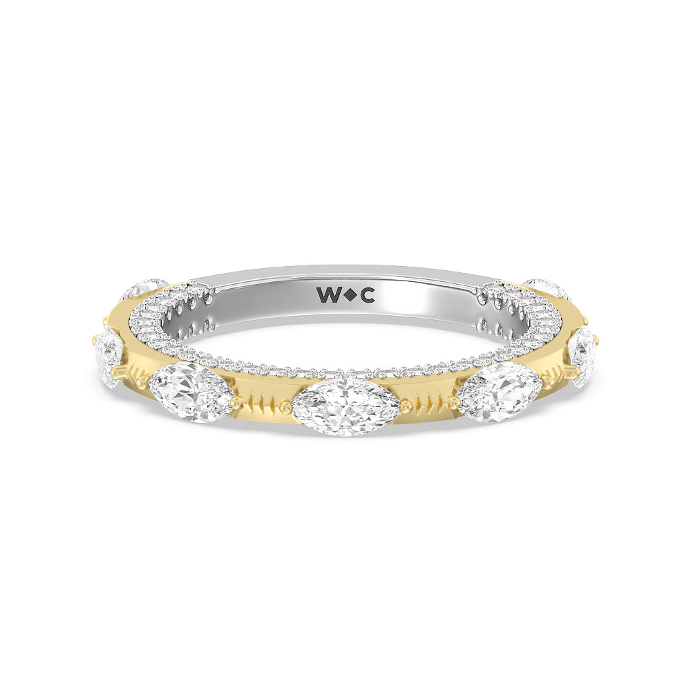 Celestia Marquise Studded Wedding Band with Lab Cut Diamond in 14KT White & Yellow Gold view 1
