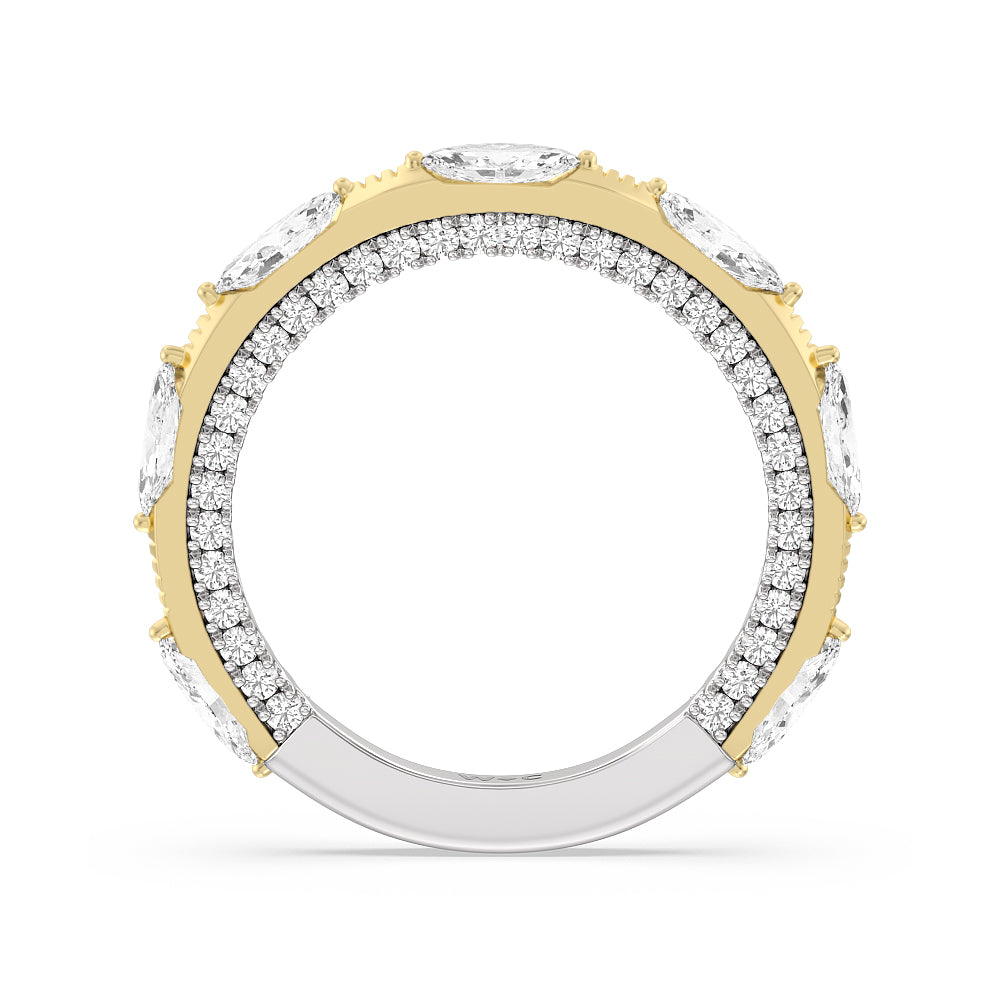Celestia Marquise Studded Wedding Band with Lab Cut Diamond in 14KT White & Yellow Gold view 2
