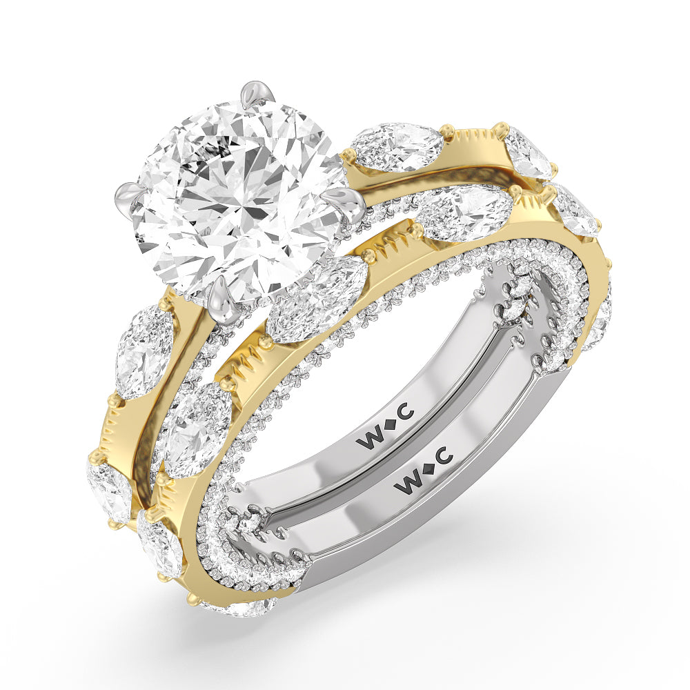 Celestia Marquise Studded Wedding Band with Lab Cut Diamond in 14KT White & Yellow Gold view 3

