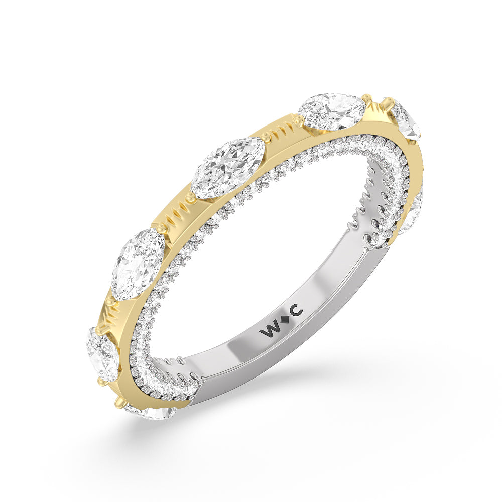 Celestia Marquise Studded Wedding Band with Lab Cut Diamond in 14KT White & Yellow Gold view 4
