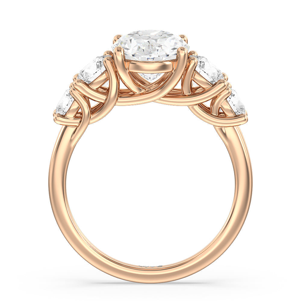 Trellis Basket Side Stone Engagement Ring with Oval Cut Diamond in 14KT Rose Gold view 2

