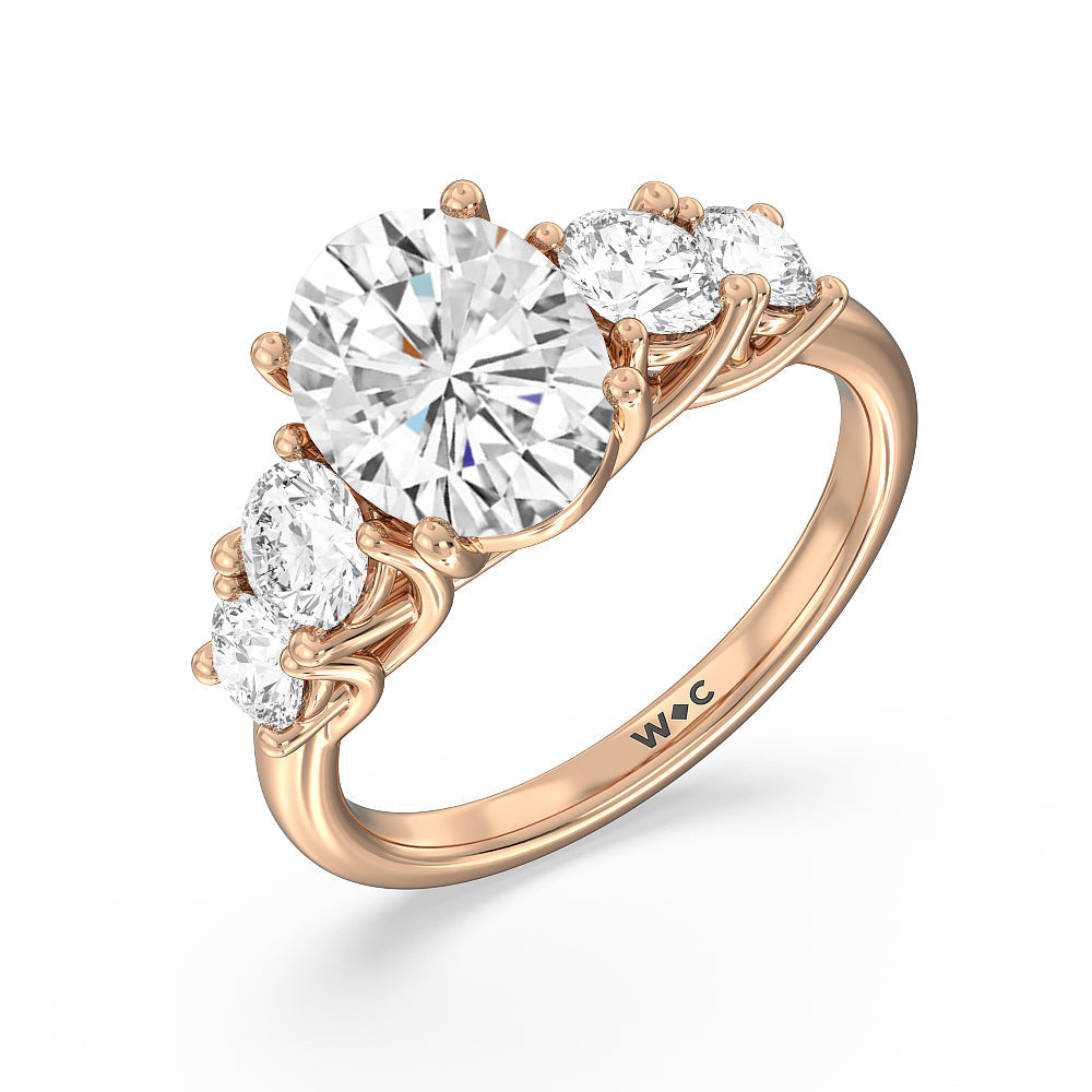 Trellis Basket Side Stone Engagement Ring with Oval Cut Diamond in 14KT Rose Gold view 3
