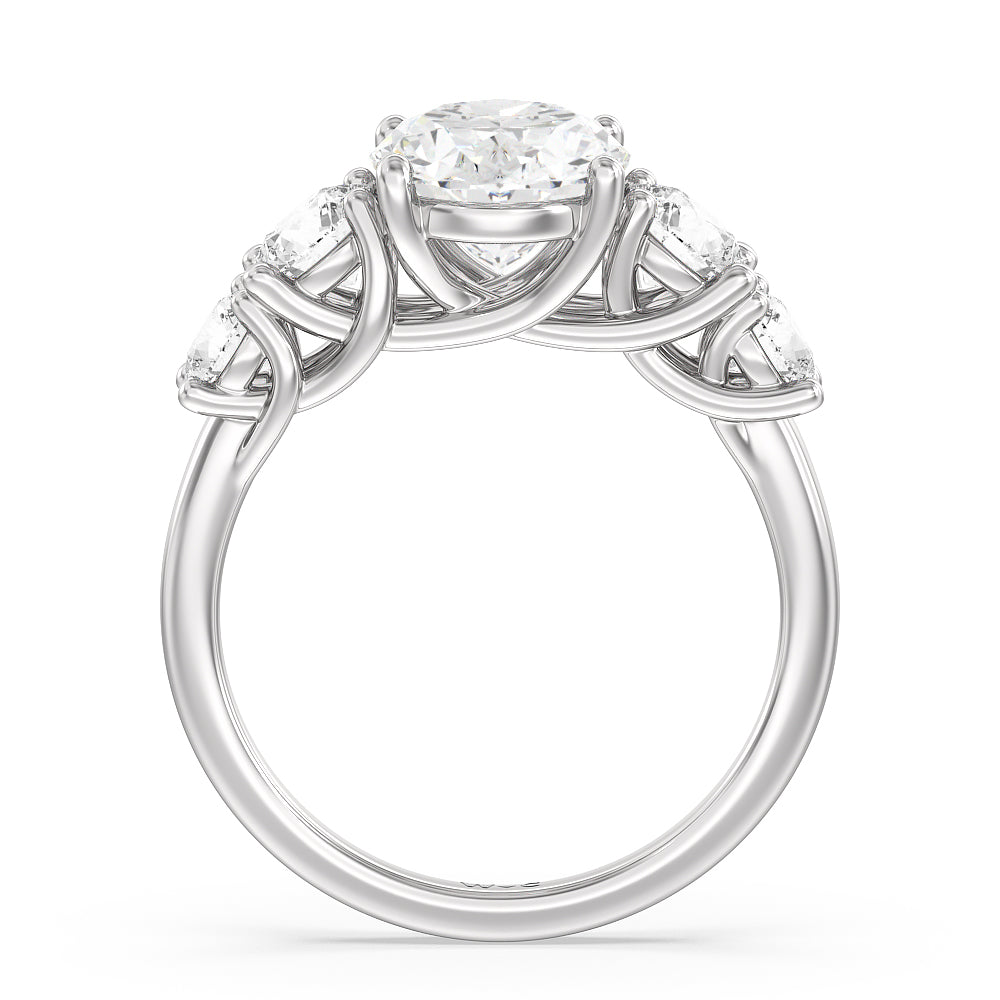 Trellis Basket Side Stone Engagement Ring with Oval Cut Diamond in 14KT Platinum view 2
