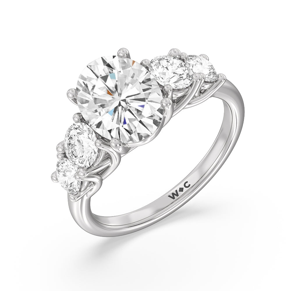 Trellis Basket Side Stone Engagement Ring with Oval Cut Diamond in 14KT Platinum view 3
