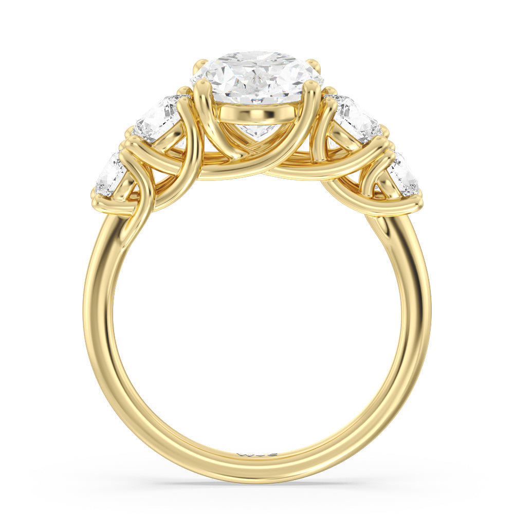 Trellis Basket Side Stone Engagement Ring with Oval Cut Diamond in 14KT Yellow Gold view 2
