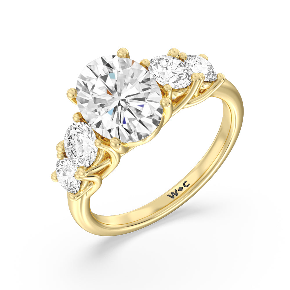 Trellis Basket Side Stone Engagement Ring with Oval Cut Diamond in 14KT Yellow Gold view 3
