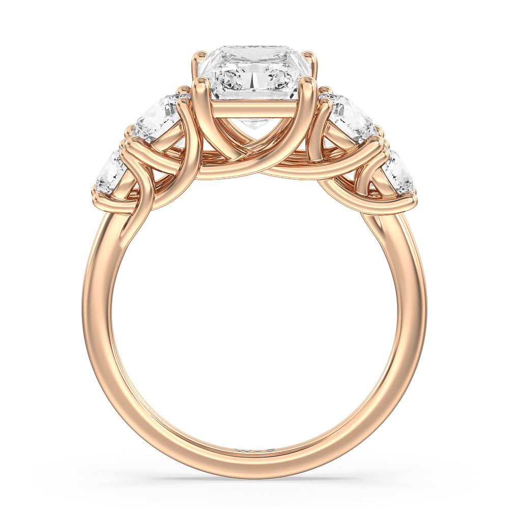 Trellis Basket Side Stone Engagement Ring with Radiant Cut Diamond in 14KT Rose Gold view 2
