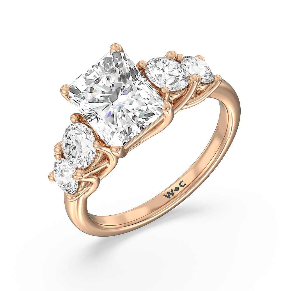 Trellis Basket Side Stone Engagement Ring with Radiant Cut Diamond in 14KT Rose Gold view 3
