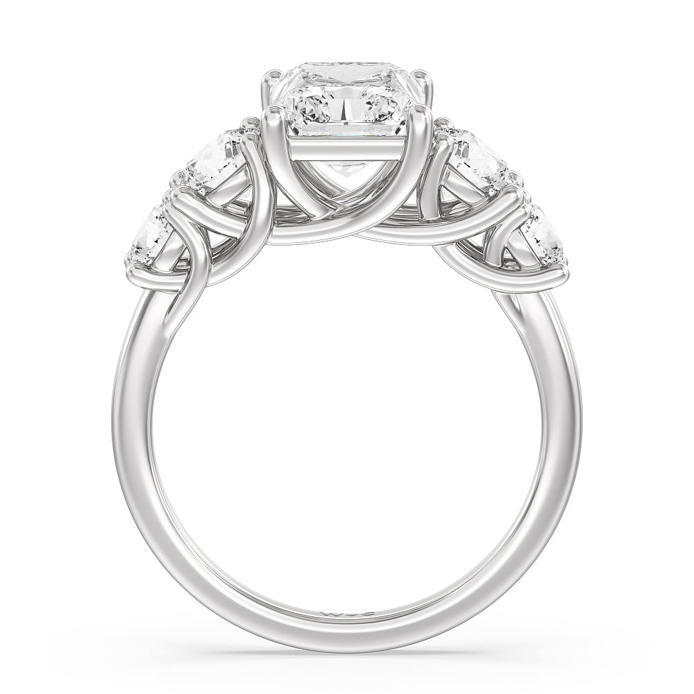 Trellis Basket Side Stone Engagement Ring with Radiant Cut Diamond in 14KT Platinum view 2
