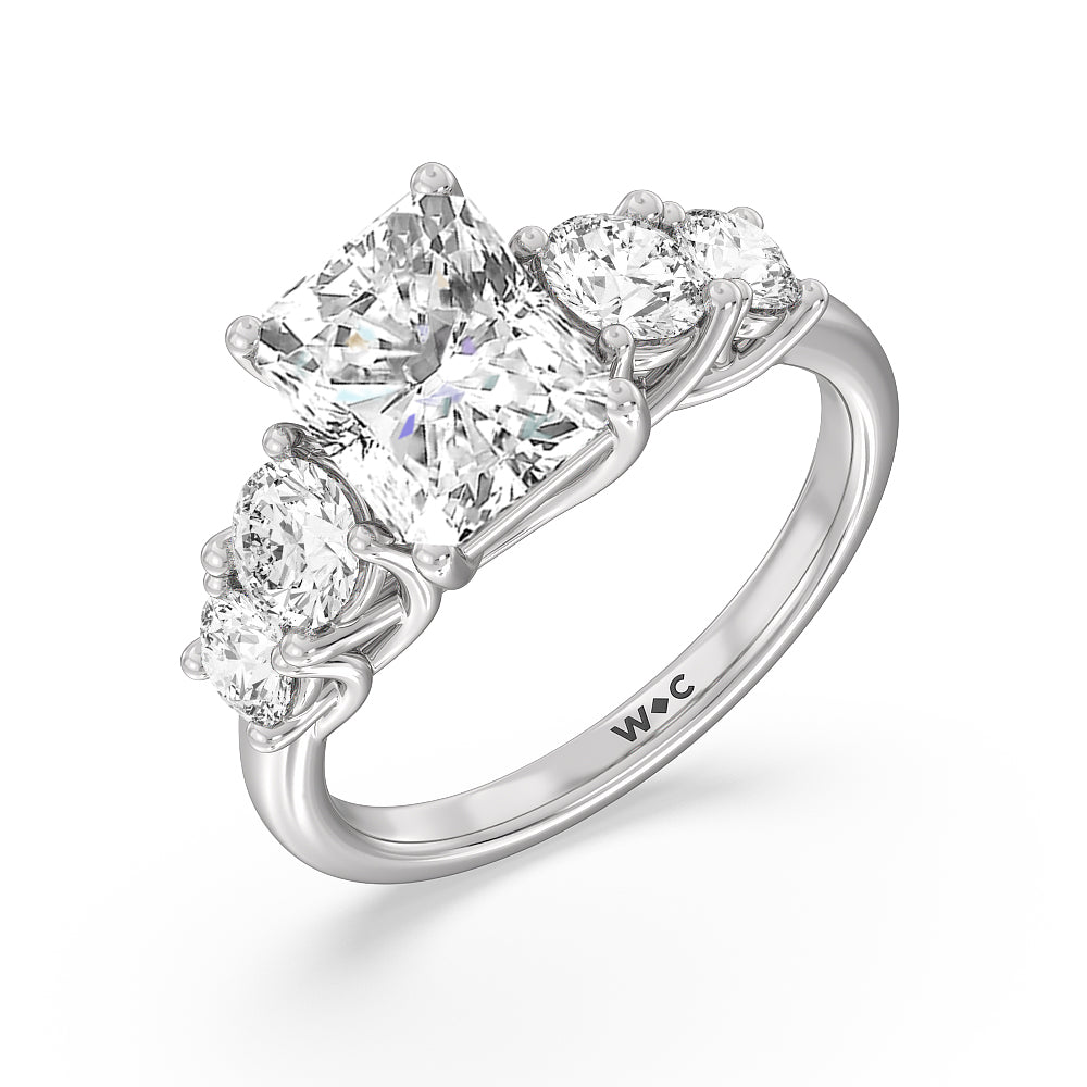 Trellis Basket Side Stone Engagement Ring with Radiant Cut Diamond in 14KT Platinum view 3
