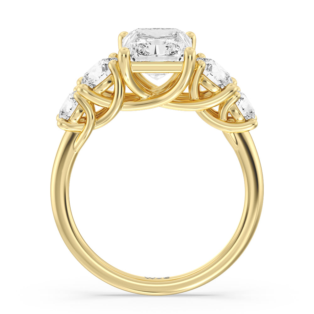 Trellis Basket Side Stone Engagement Ring with Radiant Cut Diamond in 14KT Yellow Gold view 2

