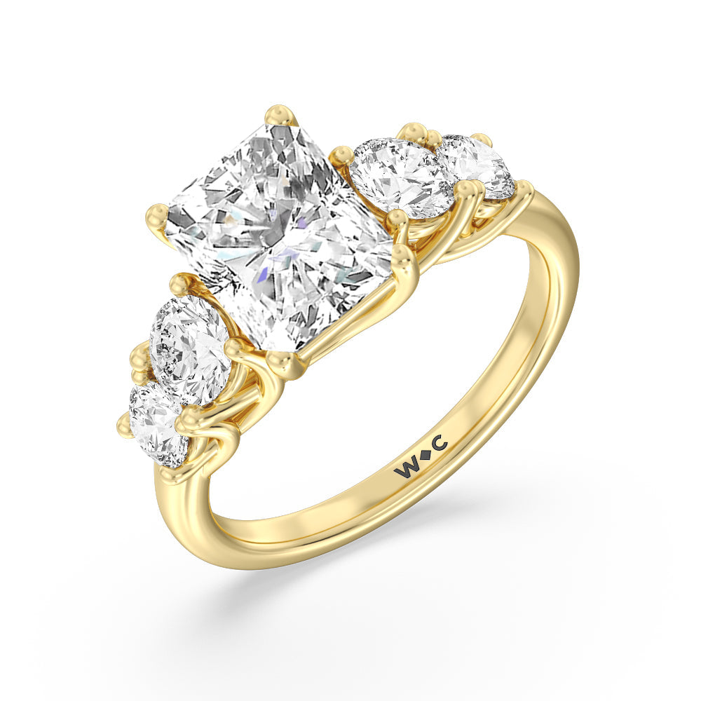 Trellis Basket Side Stone Engagement Ring with Radiant Cut Diamond in 14KT Yellow Gold view 3
