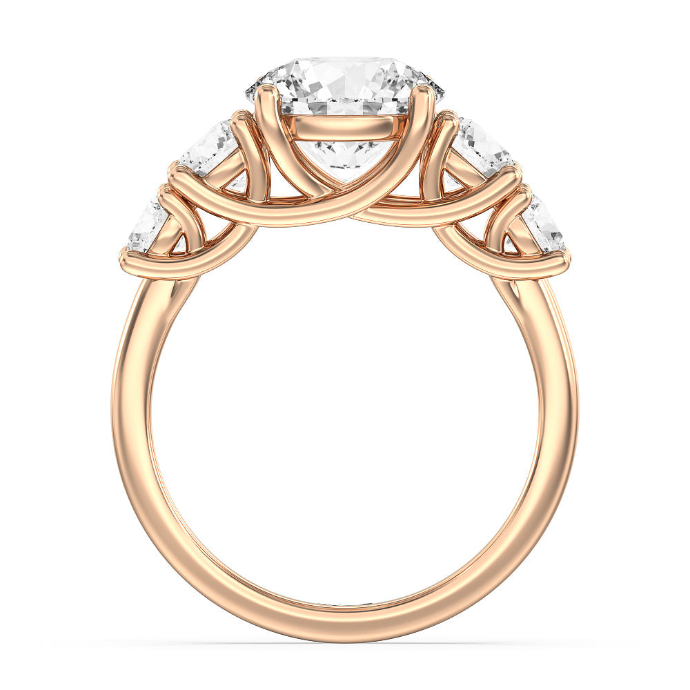 Trellis Basket Side Stone Engagement Ring with Round Cut Diamond in 14KT Rose Gold view 2
