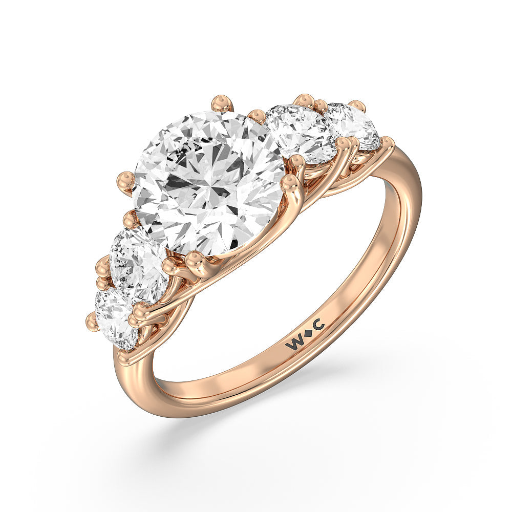 Trellis Basket Side Stone Engagement Ring with Round Cut Diamond in 14KT Rose Gold view 3
