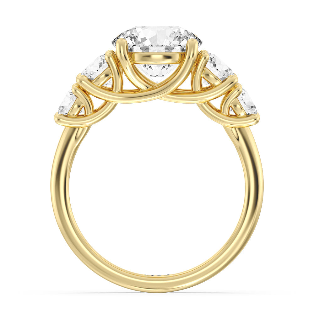 Trellis Basket Side Stone Engagement Ring with Round Cut Diamond in 14KT Yellow Gold view 2
