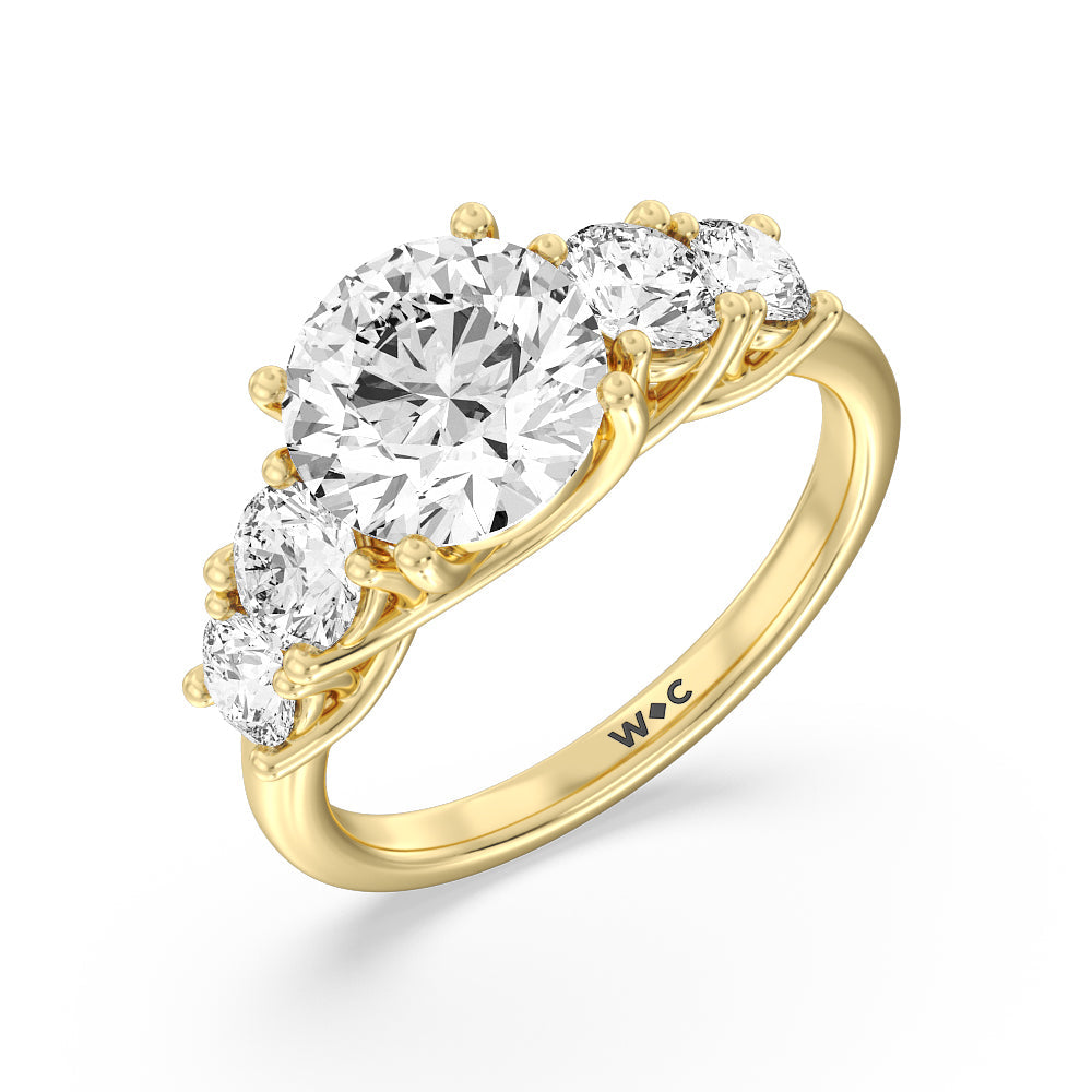 Trellis Basket Side Stone Engagement Ring with Round Cut Diamond in 14KT Yellow Gold view 3
