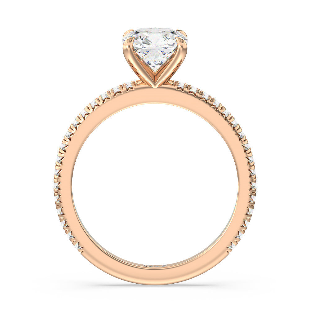 French Cut Pave Diamond Engagement Ring (1/4 CT) with Cushion Cut Diamond in 14KT Rose Gold view 2
