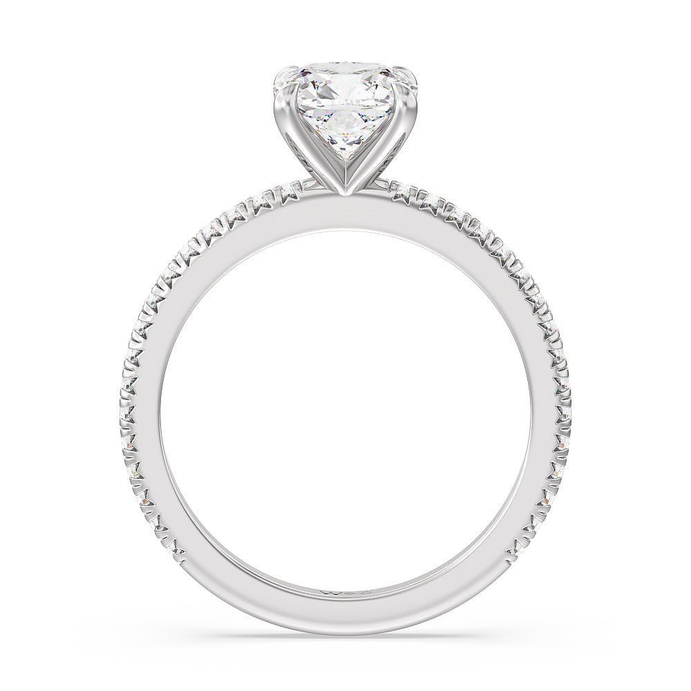 French Cut Pave Diamond Engagement Ring (1/4 CT) with Cushion Cut Diamond in 14KT Platinum view 2
