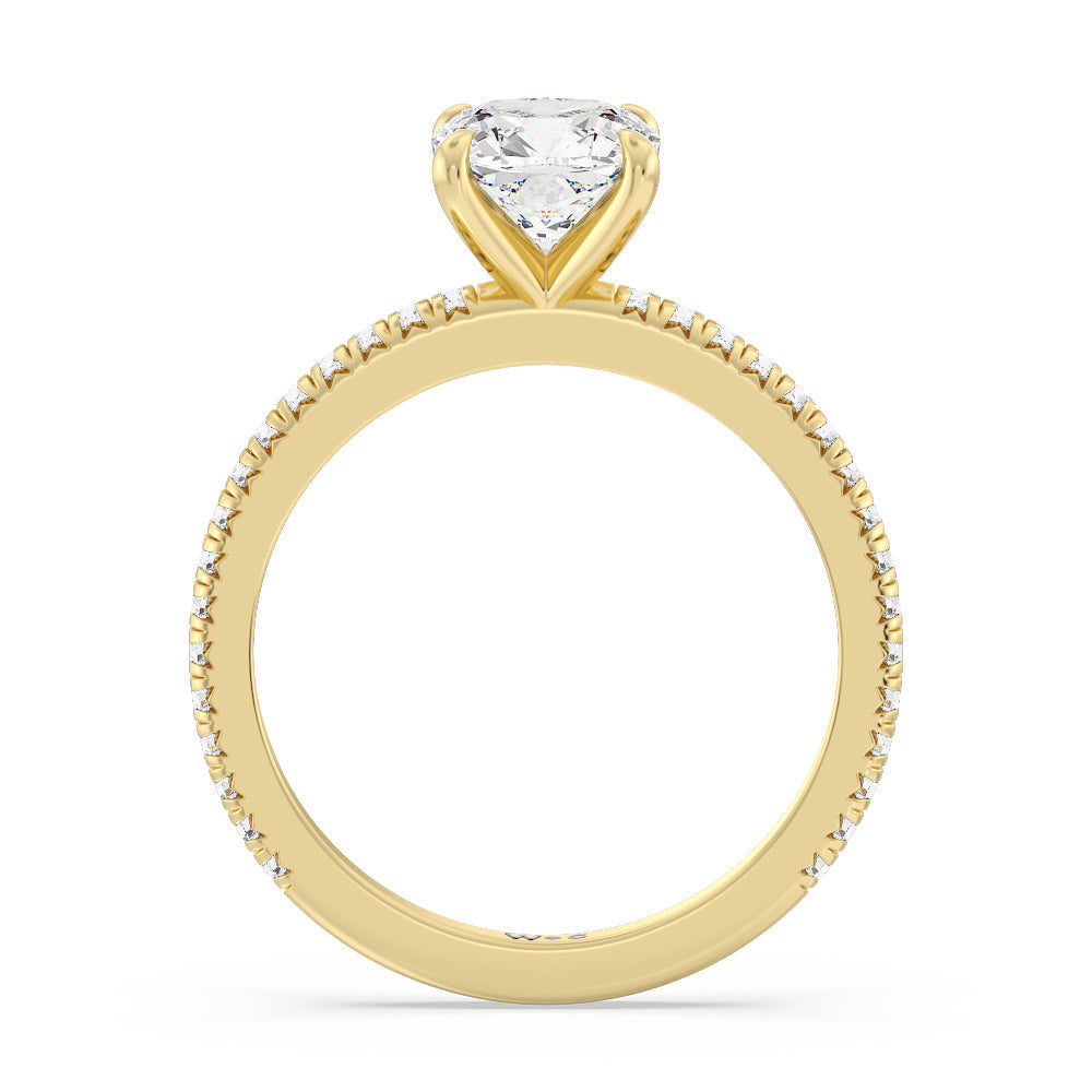French Cut Pave Diamond Engagement Ring (1/4 CT) with Cushion Cut Diamond in 14KT Yellow Gold view 2

