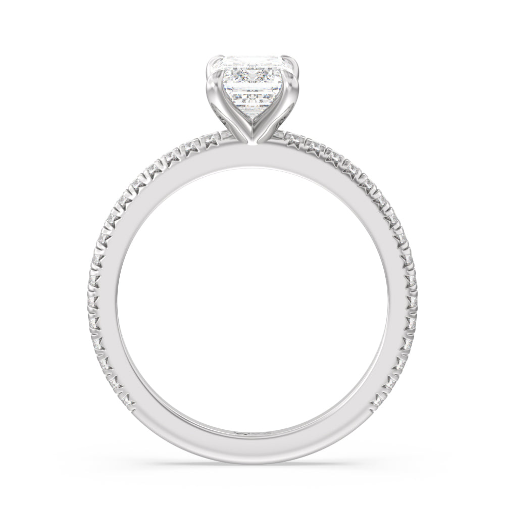 French Cut Pave Diamond Engagement Ring (1/4 CT) with Emerald Cut Diamond in 14KT Platinum view 2
